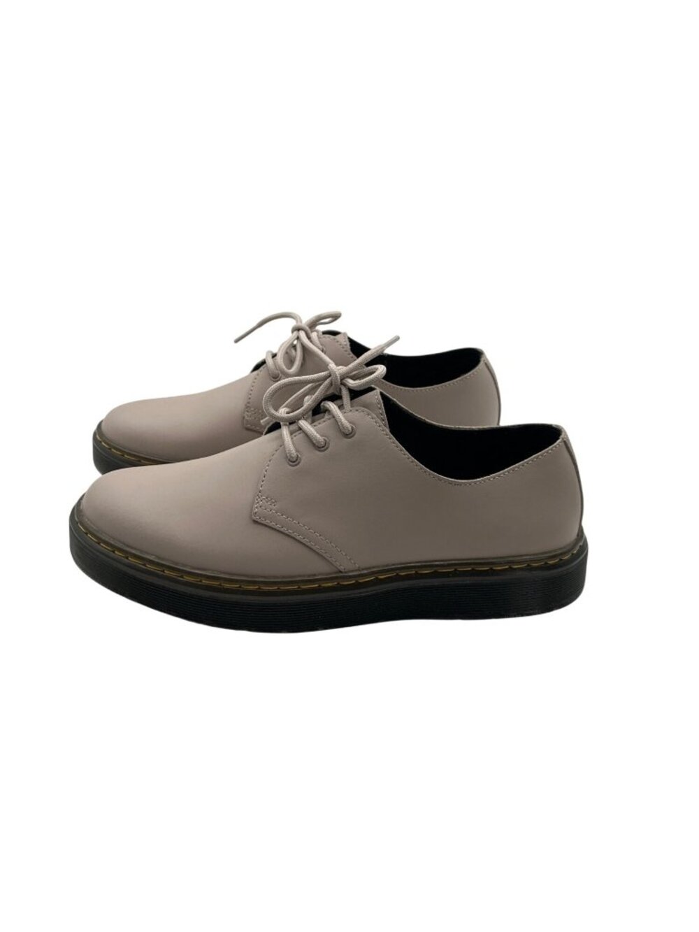 Dr. Martens Size M9 / W10 Beige Oxford Style Shoes Black Soles Yellow Stitching